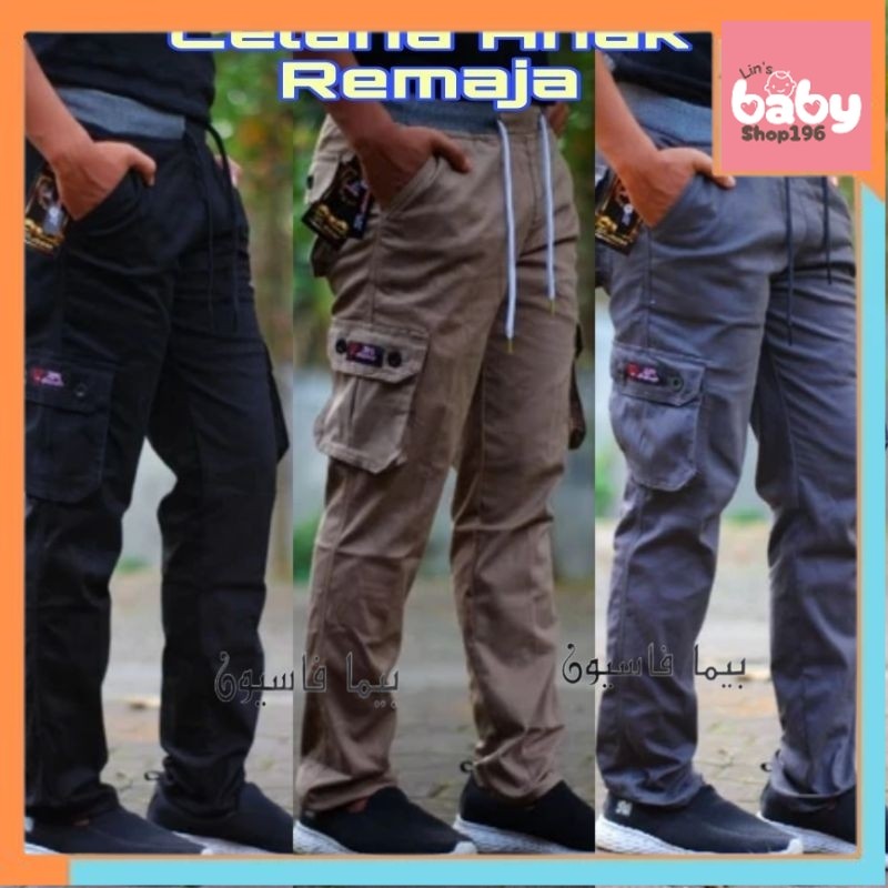 Celana Cargo anak remaja 8-15 tahun / celana panjang cinos hitam // Celana anak Rip kolor BAJU  ANAK