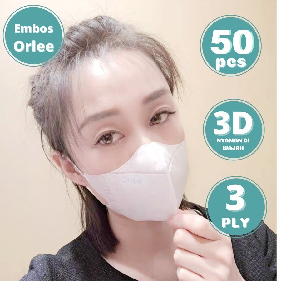 Masker Duckbill 3ply Dewasa isi 50 Orlee 3D Face Mask Earloop Kemenkes Duck Bill Garis Embos Orlee
