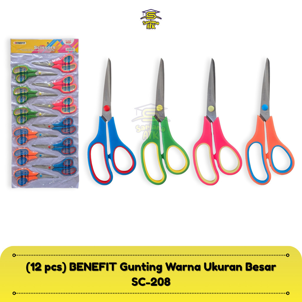 

(12 Pcs) BENEFIT Gunting Kertas Warna / Scissors Paper Ukuran Besar SC-208