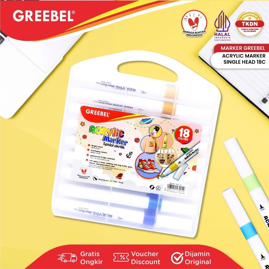 

PROMO!GREEBEL Spidol Warna Warni 1 Set / Spidol Marker Acrylic Single Head (18 Warna) / Spidol Warna / Sketch Marker / Spidol SetREADY