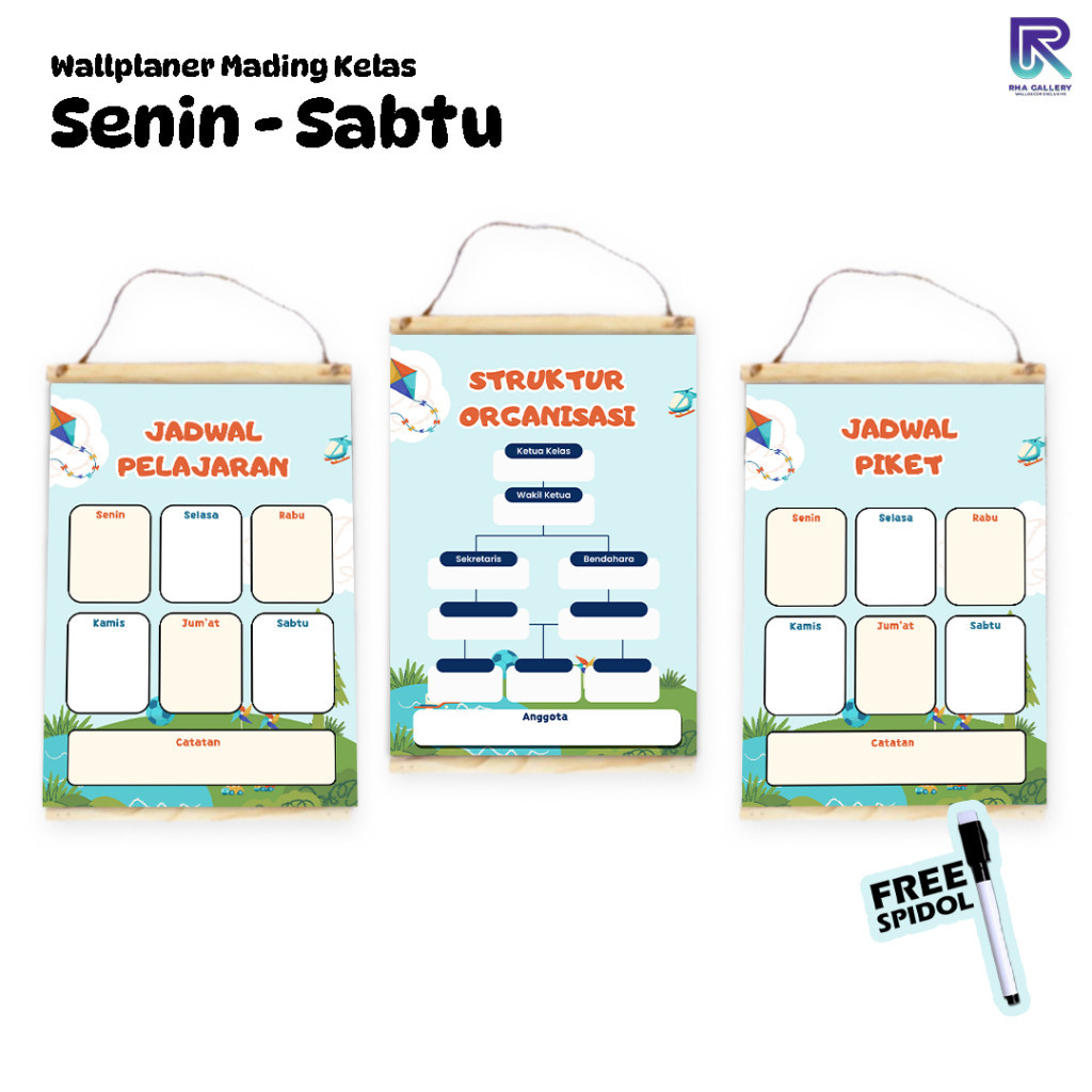 PROMORHA GALLERY Poster Sekolah Bundling Poster Struktur Kelas Jadwal Piket Jadwal Pelajaran Wipe Cl