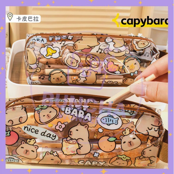 BW Tempat Pensil Transparan Kapibara / Kosmetik Tas Penyimpanan / LargePencil Case / Dompet S-PC018