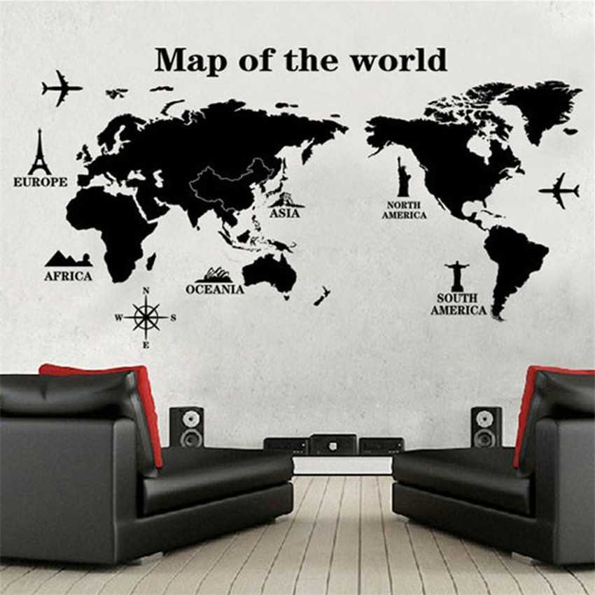 COD Stiker Wallpaper Dekorasi Dinding Ruang Tamu Kamar Tidur Gambar Peta Dunia World Map Sticker Uku