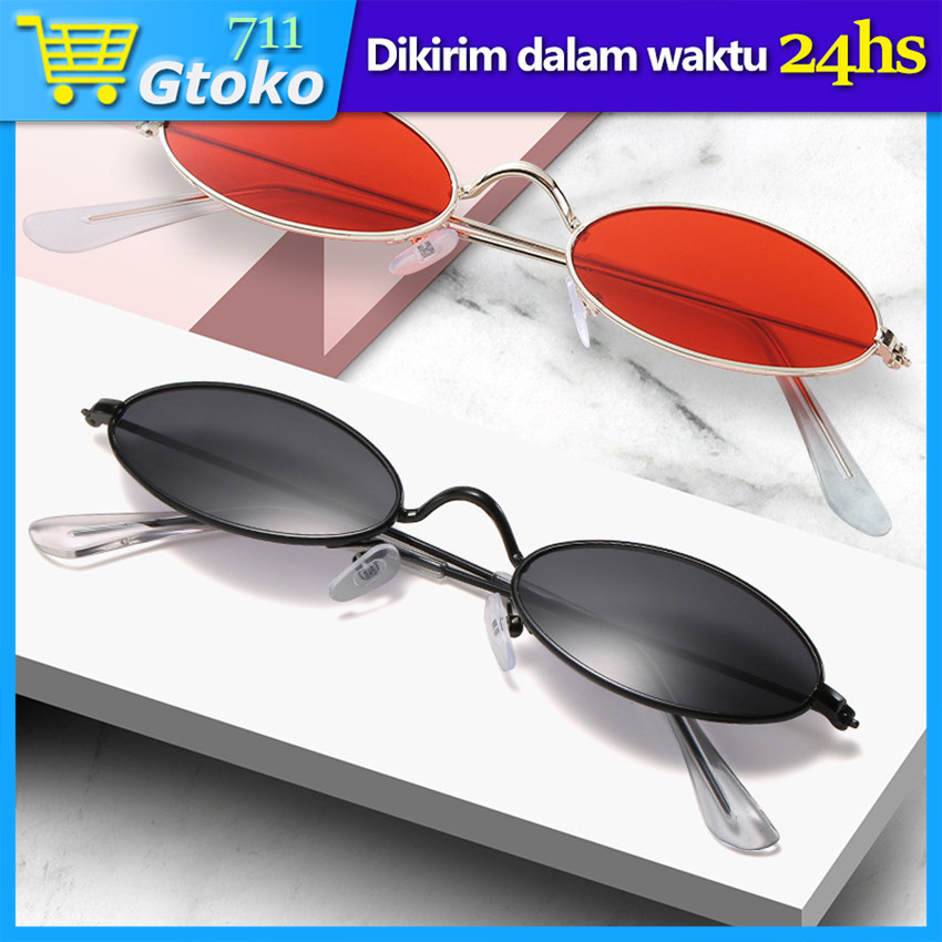 Kacamata Hitam Pria Wanita Frame Metal Gaya Retro Vintage Kacamata Hitam Merah Unisex