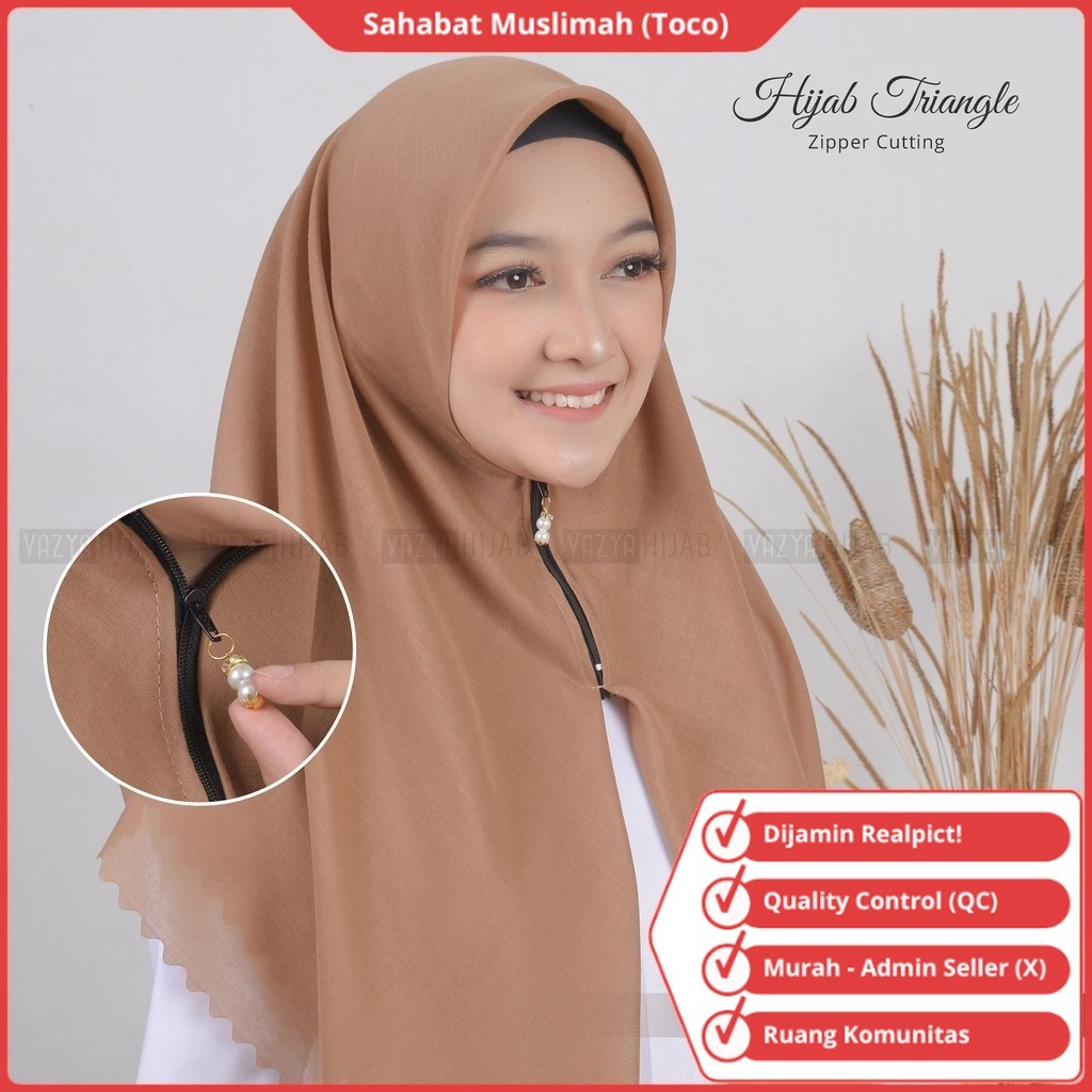 Jilbab Instan Kerudung Instant Hijab Terbaru Kekinian 2026 Segitiga Triangle Zipper Resleting Cuttin