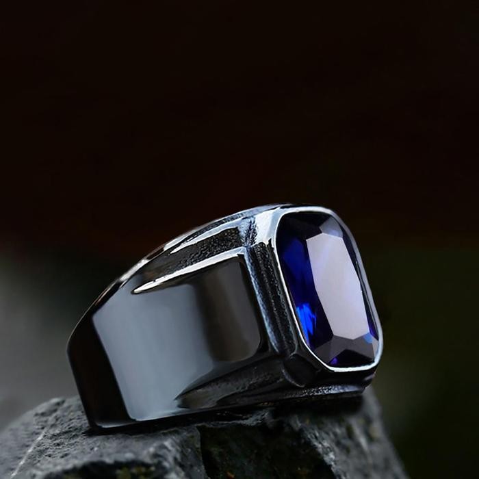 Fashion Pribadi Pria Hitam Vader Warna Cincin Vintage Biru Hijau Kristal Tiruan Pria Keren Punk Cinc