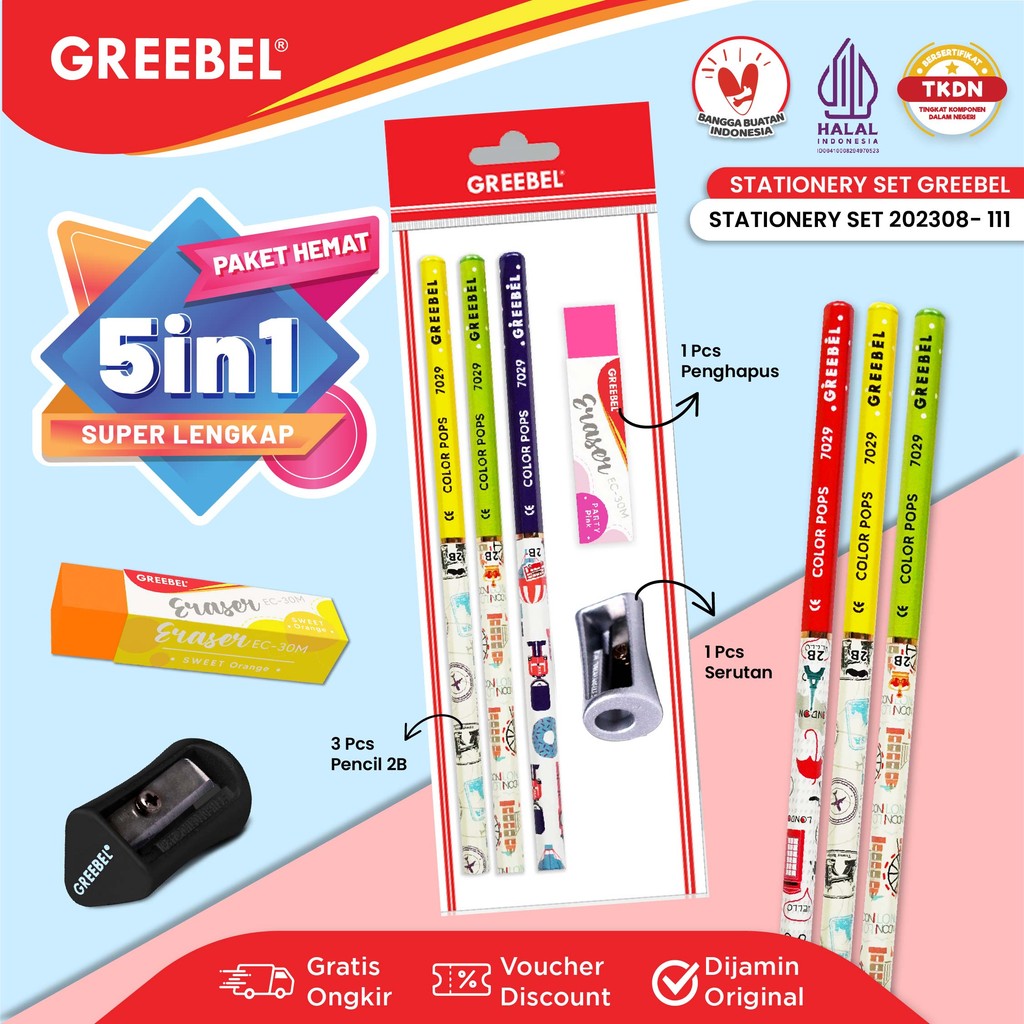 

GREEBEL Stationery Set / Paket Alat Tulis Anak / Set School Supplies / Alat Tulis Set 202308-111