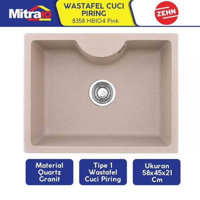 Wastafel Granite Zehn+ 1 Kolom Pink 58x45x21cm 8358 HB104 - Single Sink Pink