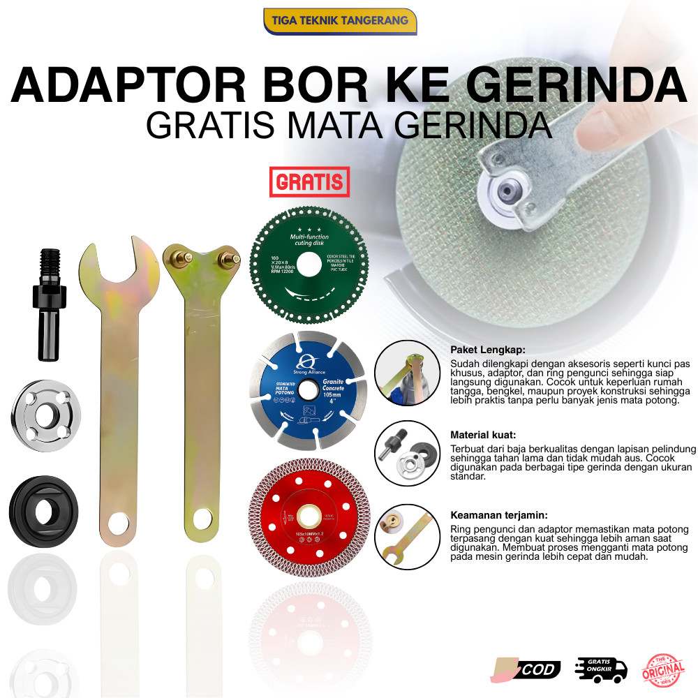 Paket PROMO - Arbor Adaptor Bor Ke Gerinda Arbor Set Mata Potong Ubah Bor Jadi Mesin Potong Gerinda