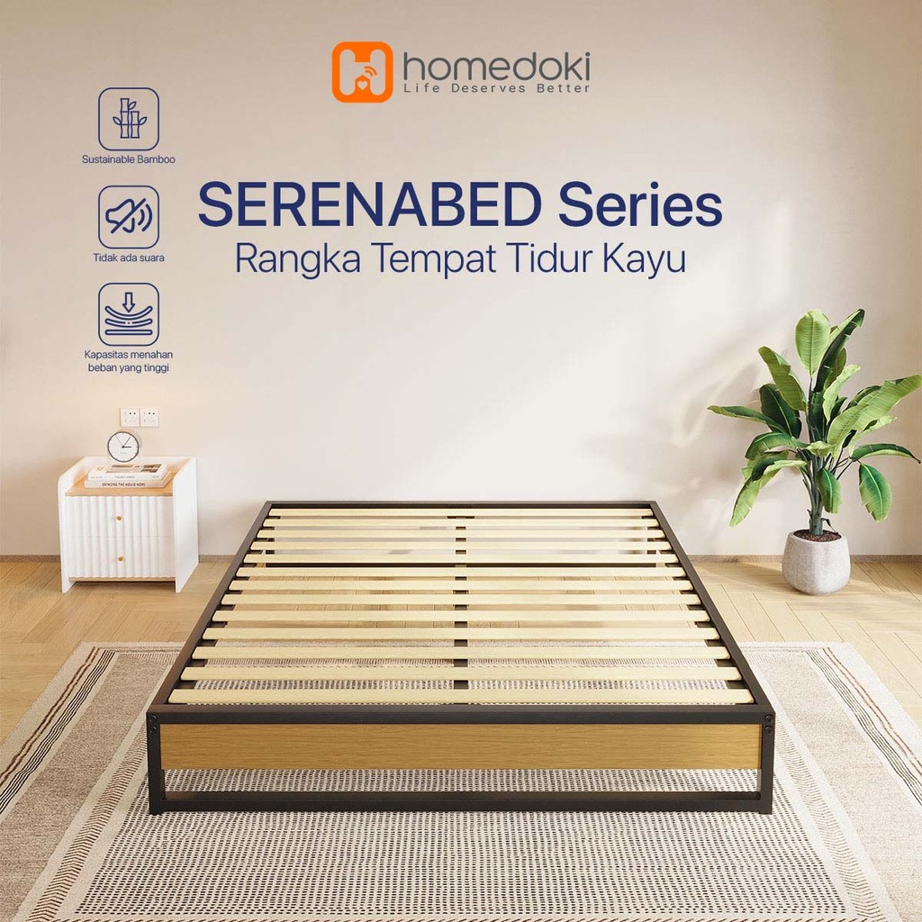 Homedoki Serena Series / Dipan Tempat Tidur / Low Ranjang Besi Kayu / Bed In A Box