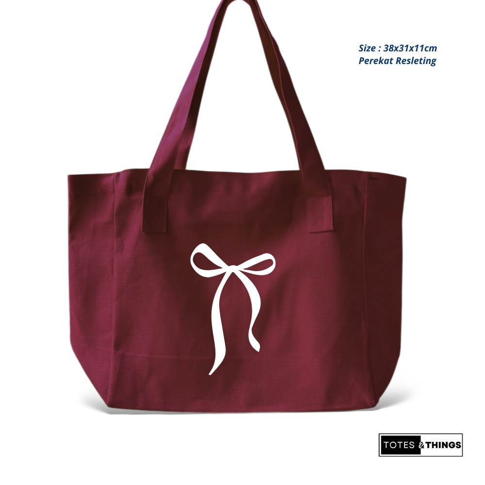 TOTEBAG KANVAS BORDIR COQUETTE AESTHETIC KOREAN STYLE MAROON - VER 04