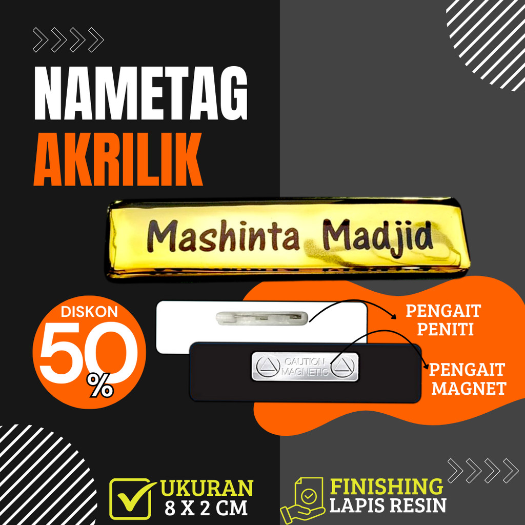 Name Tag /Nama Dada /Akrilik-Kuningan-Stainless-Peniti-Magnet