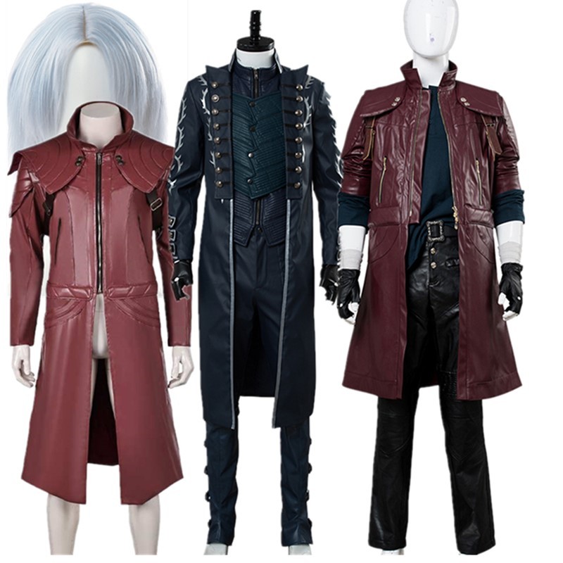 DMC 5 Disguise Vergil Cosplay Dante Costume Adult Men Fantasia Vest Long Jacket Coat Pants Outfits H