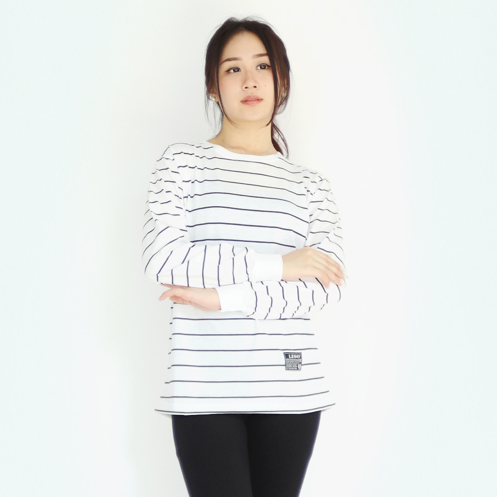 Dailystyle - T-shirt Wanita Katun Stripe Garis Belang-belang Lengan Panjang | Kaos Distro Salur/Terb