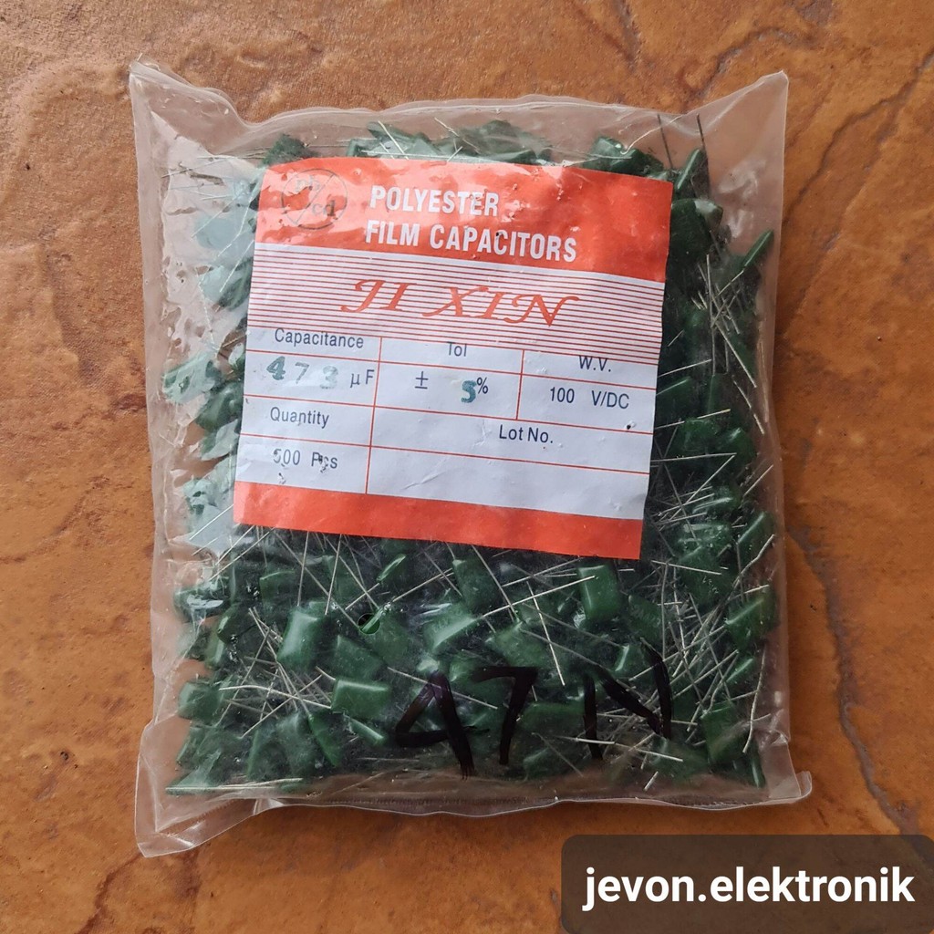 1 pak Kapasitor Milar 2A473J 473 47N 47 N 100V 47nF 0.047 uF Capacitor Hijau 500 buah