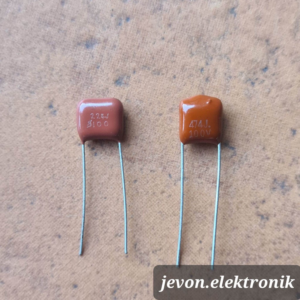 2 buah Kapasitor Milar Merah 224J 474J 224 474 N J 100 V Volt Capacitor 224N 474N 224nF 474nF 100v