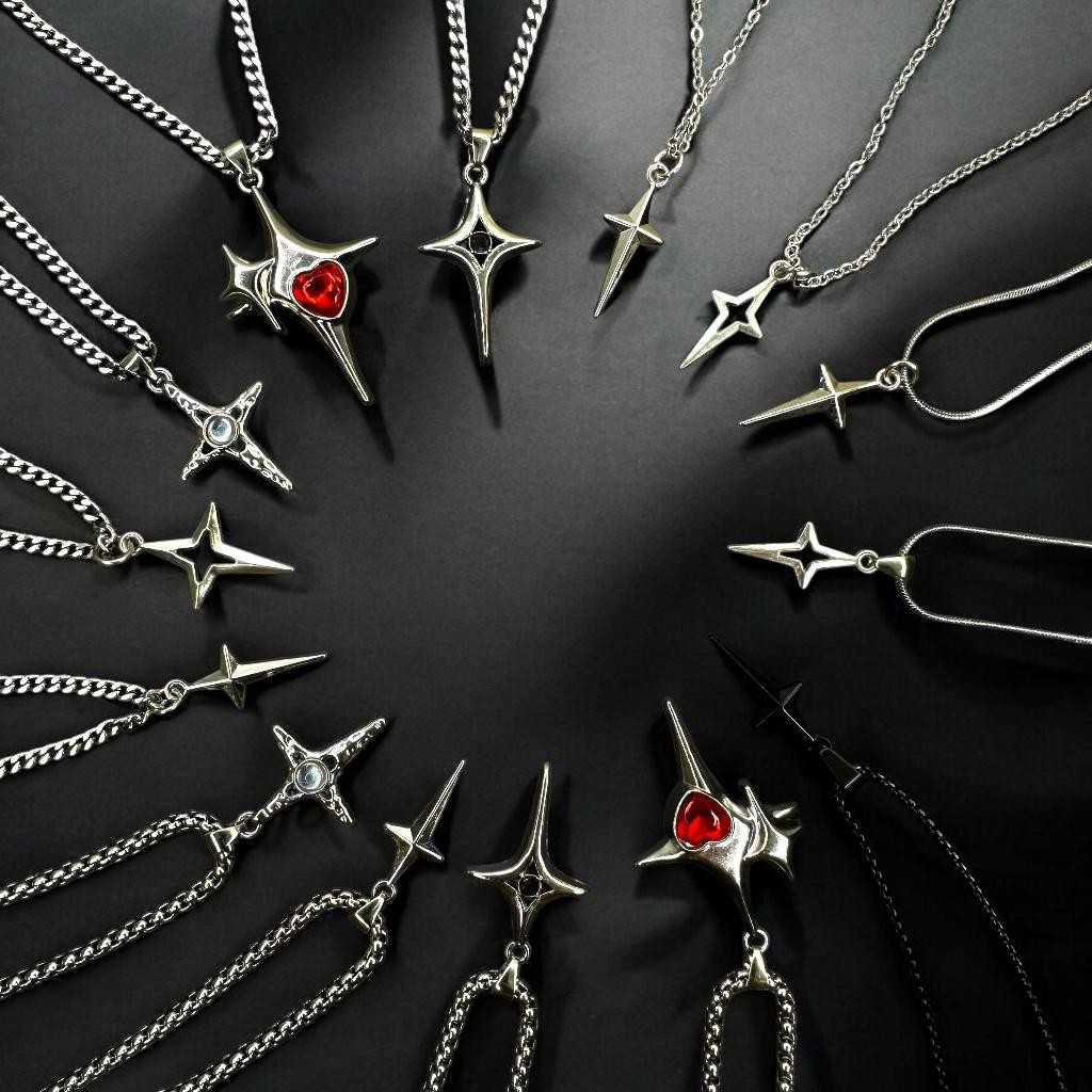 Kalung Smile Necklace Billie Eilish Cross Thunder Star Bintang Pendant Korea Style Perak Silver Pria