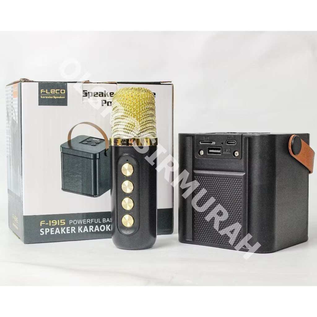 Dpeaker karaoke portable fleco F-1915 New Bluetooth power full bass boost bonus mic wireless pro