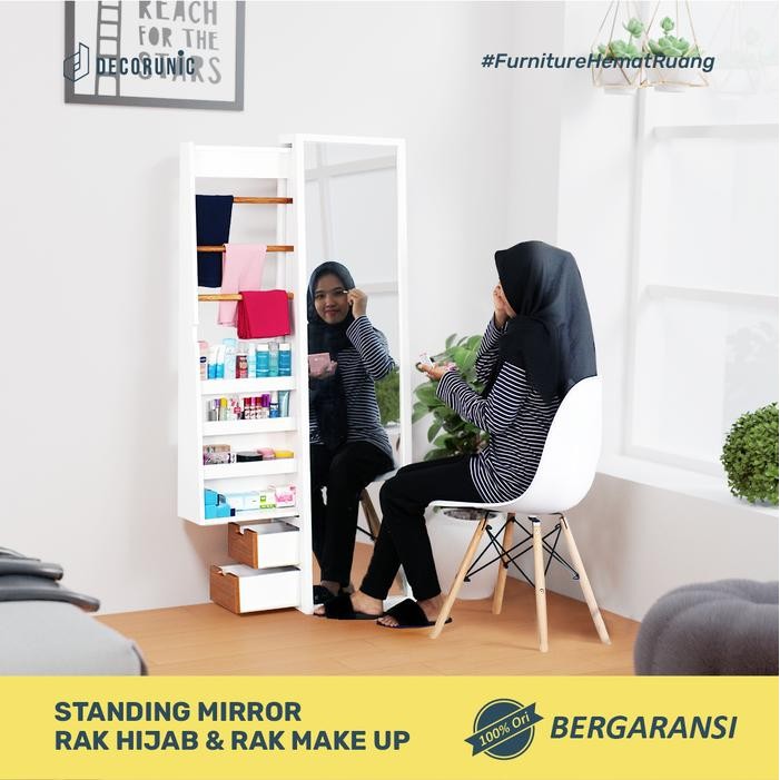 Decorunic Standing Mirror Cermin Full Body dengan Rak MakeUp&Rak Hijab
