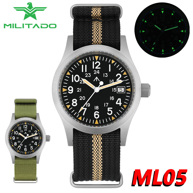 Militado ML05 Military Wat Ronda 515 Quartz Movement Stainless Steel Domed Sapphire 38mm Man Wates