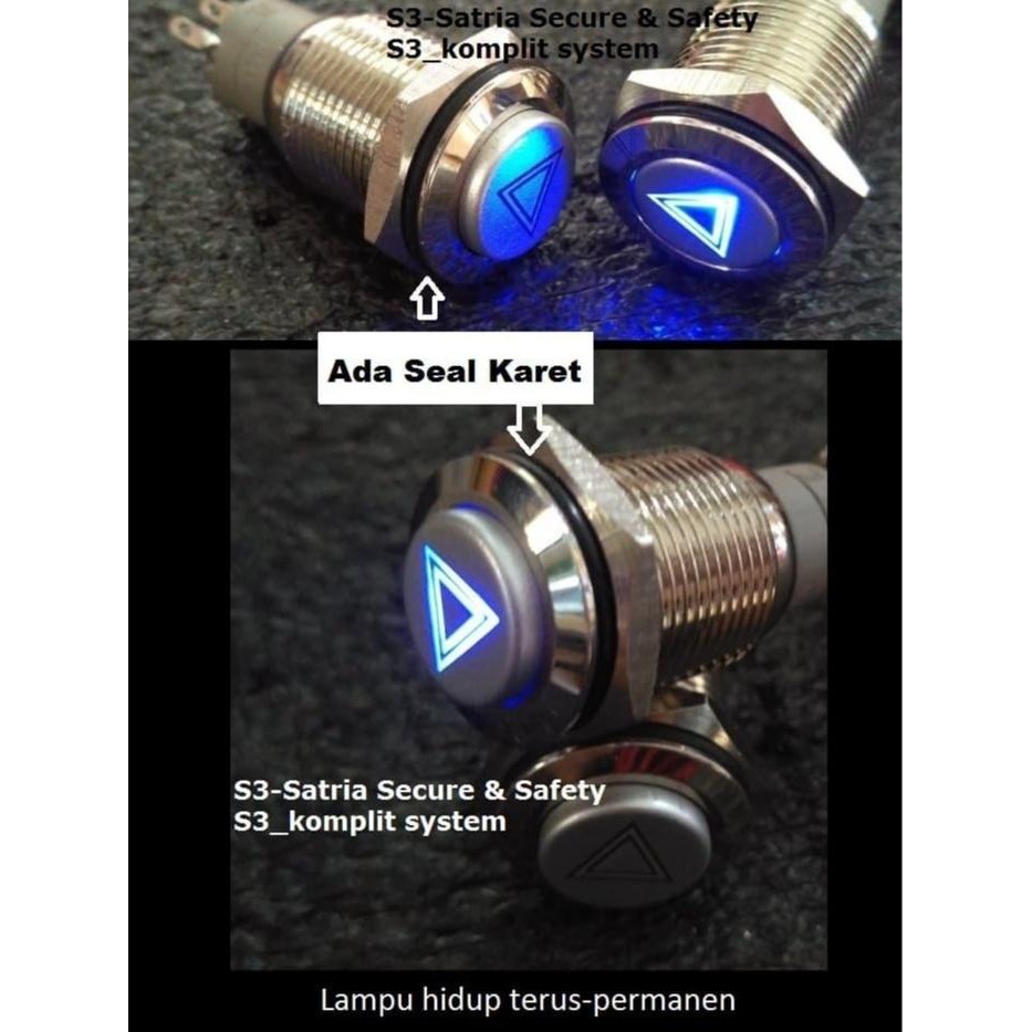 Biru Tombol Push Button Switch Metal segitiga Lamp hazard Lampu skalar sakelar skaler