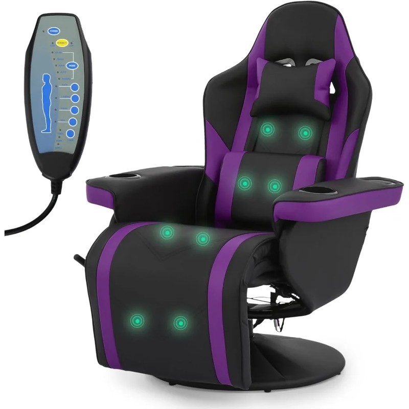 Massage Recliner Chair, PU Leather Swivel Seat, Adjustable Gaming Chair with Headrest, Lumbar Suppor