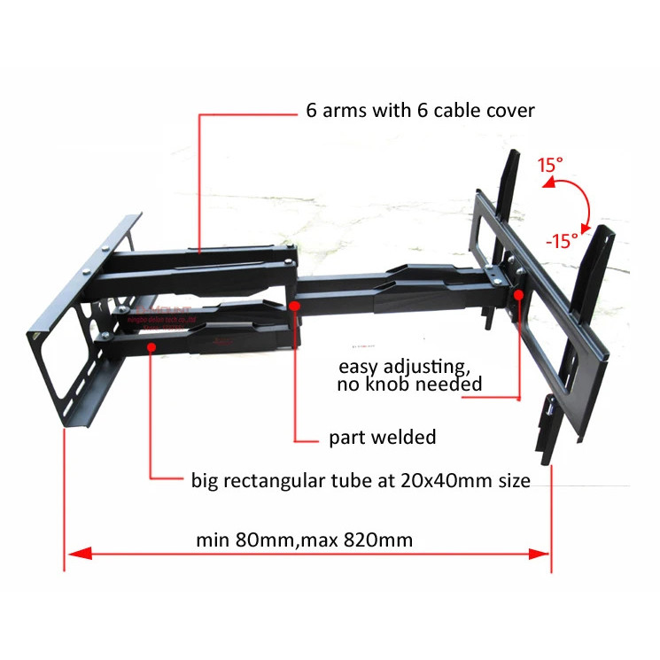 (NEW)DL-D-A64L 60kg 70" 65" 600x400 retractable heavy duty swing double arm lcd bracket swing tv wal