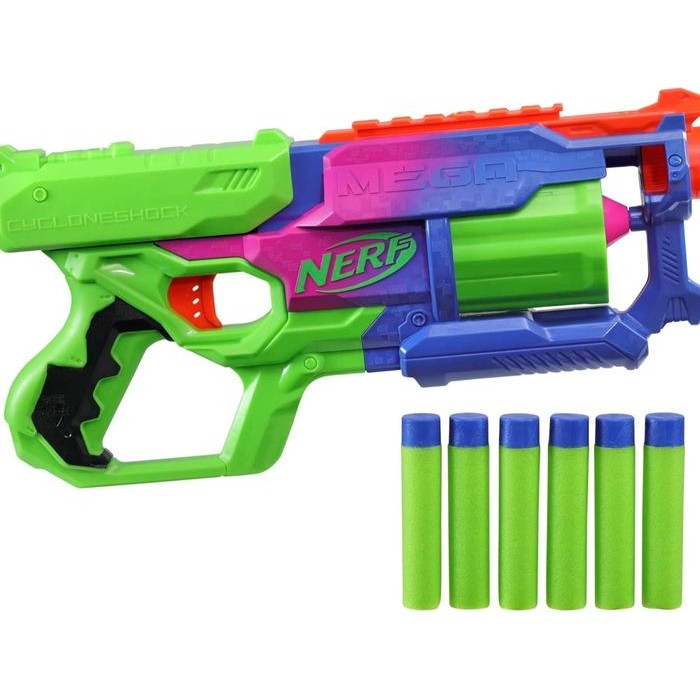 Nerf Mega CycloneShock Toy Blaster, Cybershock Color Style, 6-Dart Drum, 6 AccuStrike Mega Darts