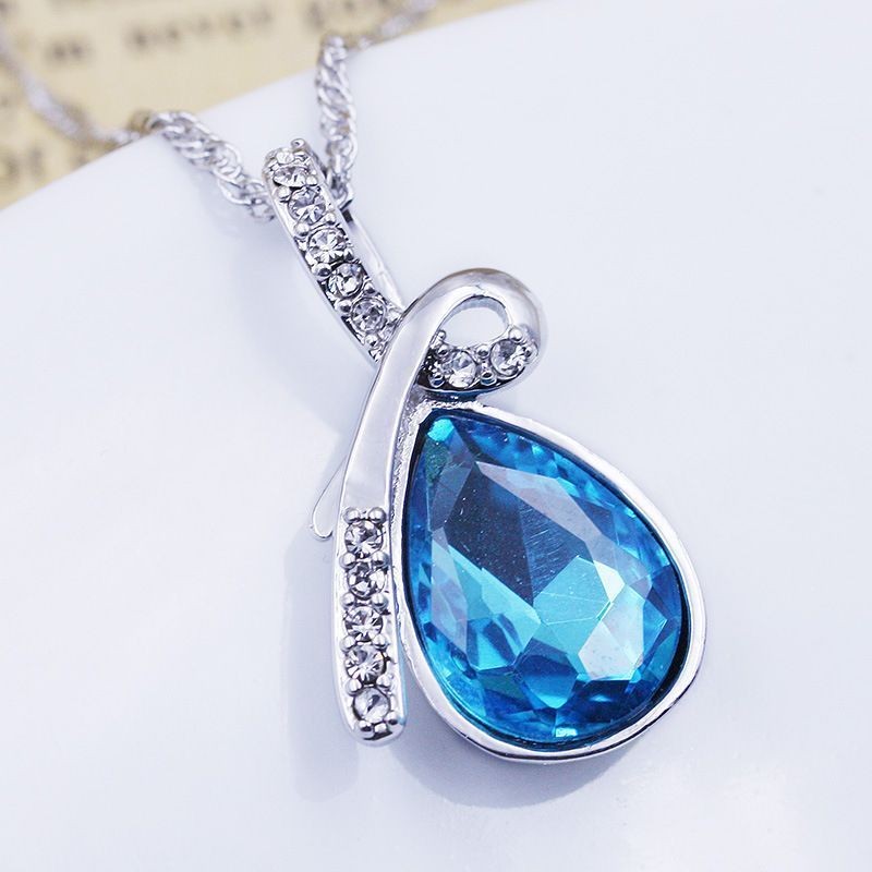 S925 Sterling Silver Angel 's Tears Blue Crystal Pendant Bentuk Drop Crystal Zircon Pendant