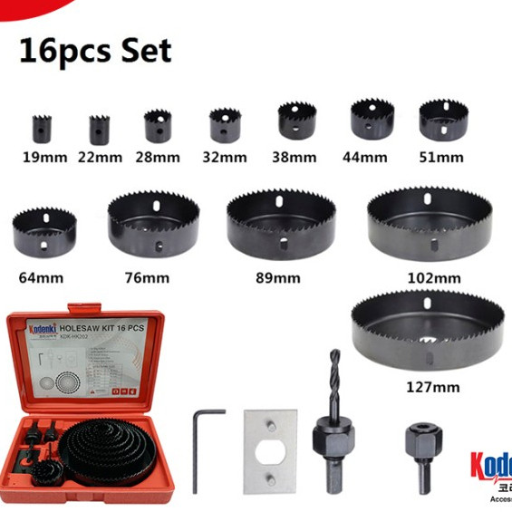 Mata Bor Holesaw Gromet 1, 1¼, 3 dan 4 Inch Pipa PVC  Kayu Gypsum Hidroponik Set Kit 16 Pcs Perkakas
