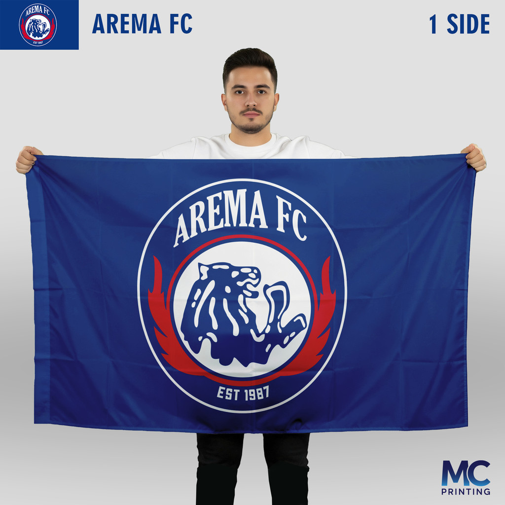 Bendera Arema FC Original Suporter Sepak Bola Bahan satin Peles Ukuran Kecil-Besar