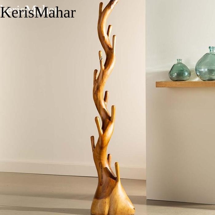 Tempat Topi Jas Gantungan Baju Stand Kayu Trembesi Minimalis KH3 KNOCKDOWN