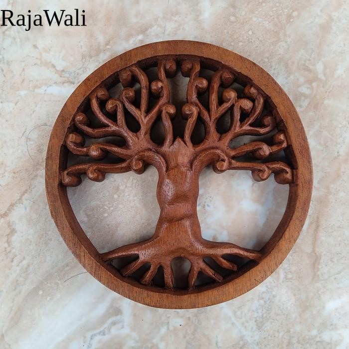 Ukiran Kayu Motif Kamboja Tree Of Life Pohon Bambu Diameter 15cm Handmade Dari Bali - Tree Of Life R