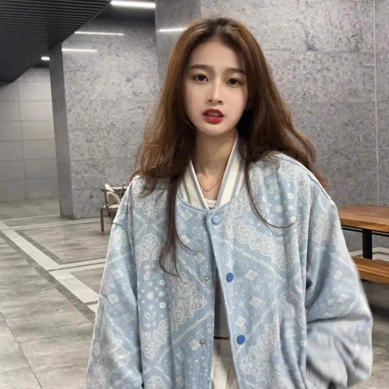 Jaket Baseball Paisley Retro Baru untuk Wanita