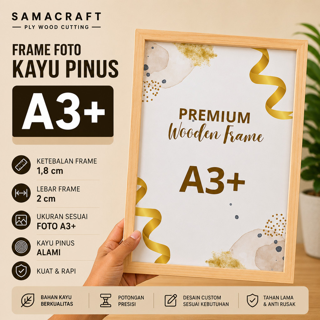 Frame Poster A3+ 32.5 x 48 cm A3 plus - Bingkai Kayu Pinus Natural - Pigura Figura