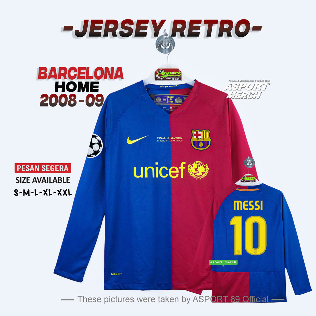 JERSEY RETRO BARCA HOME 2008 2009 LS FINAL R0MA LONG SLEEVE
