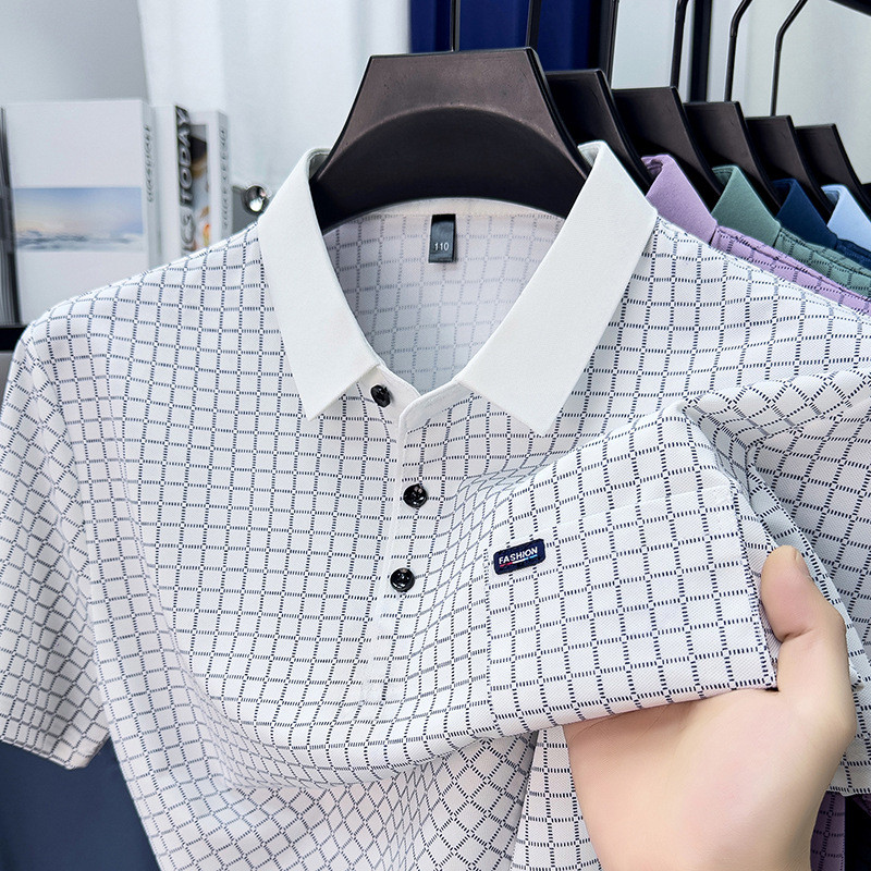 Kemeja lengan pendek motif kotak-kotak polo Kemeja kasual pria bermotif serbaguna