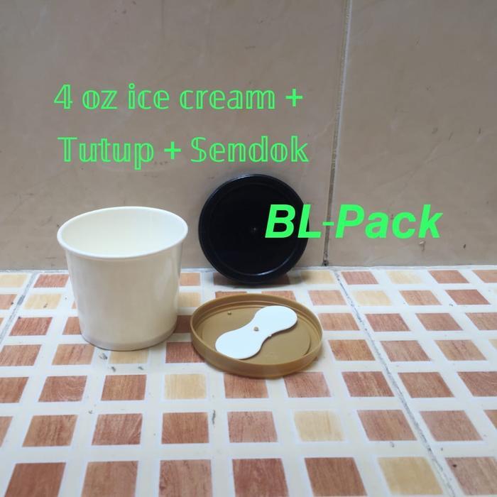 paper ice cream cup 4oz dengan tutup dan sendoknya