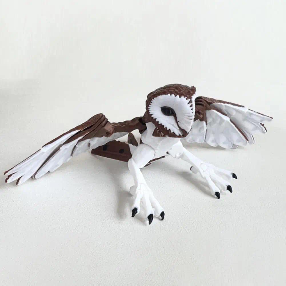 3D Printed Owl Ornament Articulated Barn Owl Figurine Desktop Poseable Owl With Flexible Wings And B