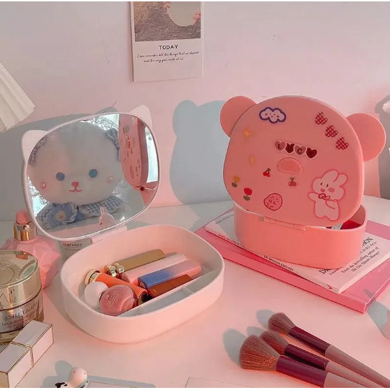 LLU - Rak Kosmetik dan  Kaca Cermin Kotak Lipat Makeup tempat Skincare Make up Stiker Travel Bag Ant