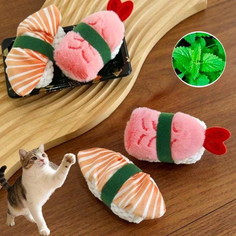 2pcs Cat Chew Plush Toy Simulation Plush Sushi Catnip Kitten Toy Cute Bite-resistant Interactive Com