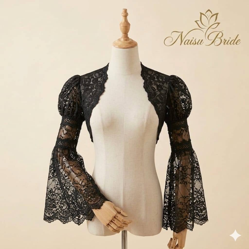Naisu Outer wanita brukat puff lengan top lace pesta NB610