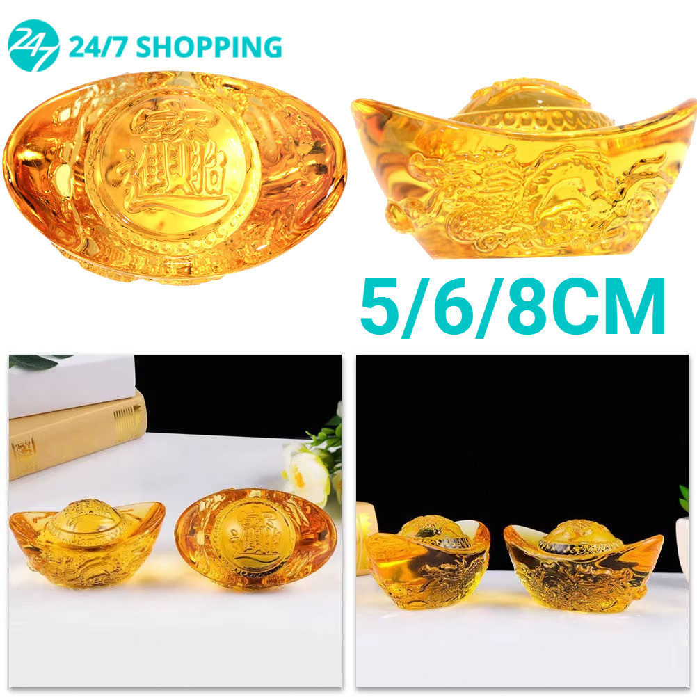 Feng Shui Yuan Bao Dekorasi Yuan Bao Ornamen Feng Shui Kristal Kuning Dengan Pola Naga Yellow Crysta