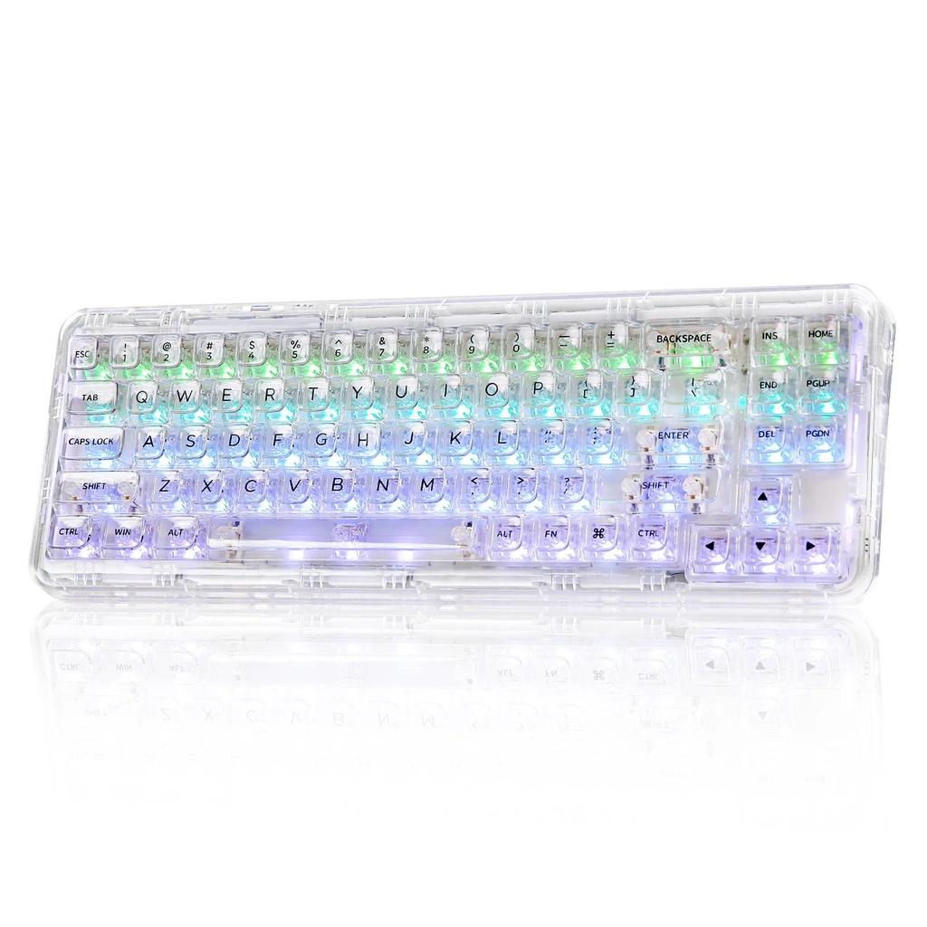 YUNZII X71 White 68% Layout Wireless BT/2.4G/USB-C Gasket Hot-Swap Transparent RGB Mechanical Gaming