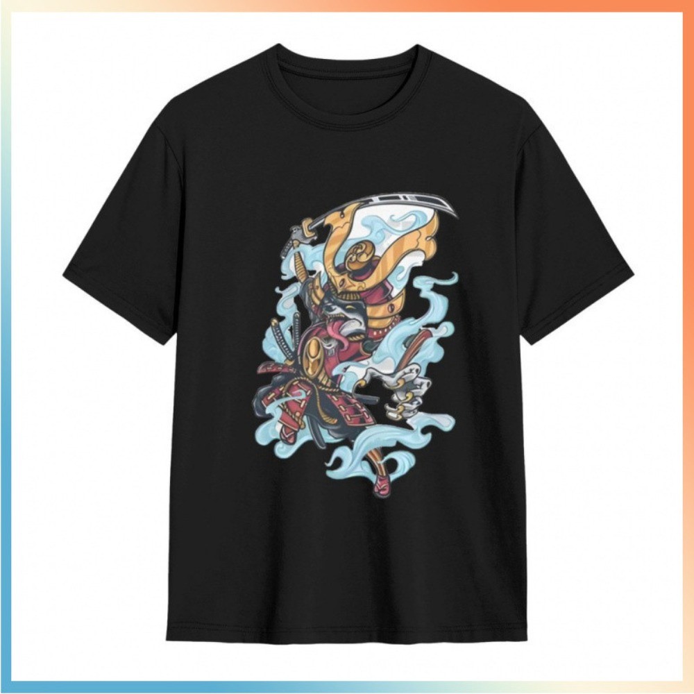 Pria Lengan Pendek Samurai Warrior Dengan Katana Katun T-Shirt Mode Unisex Kasual Shirts