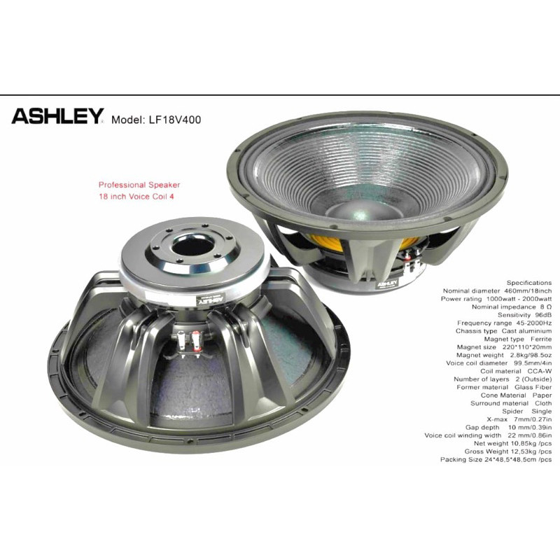 Speaker Ashley 18inch LF18V400 18 V400 18V400 18” 18in woofer asley speaker komponen component origi