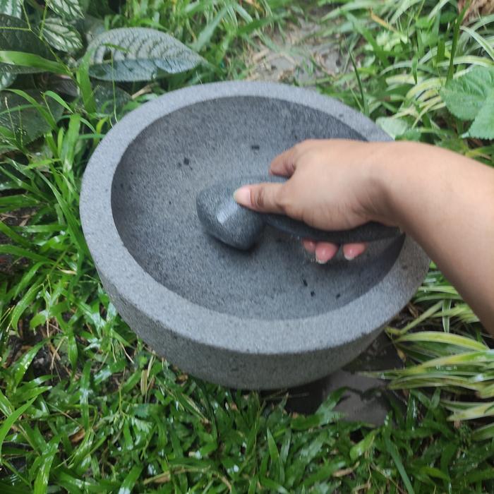 Cobek Tahu Tek Tek Batu Kali Pori Diameter 28cm Besar Tebal dan Dalam