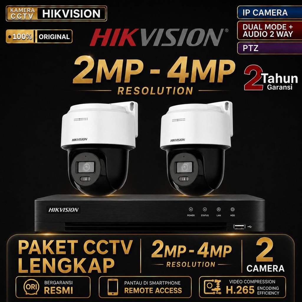 Paket CCTV HIKVISION IP Camera PTZ 2MP 4MP 4 Channel 2 Kamera