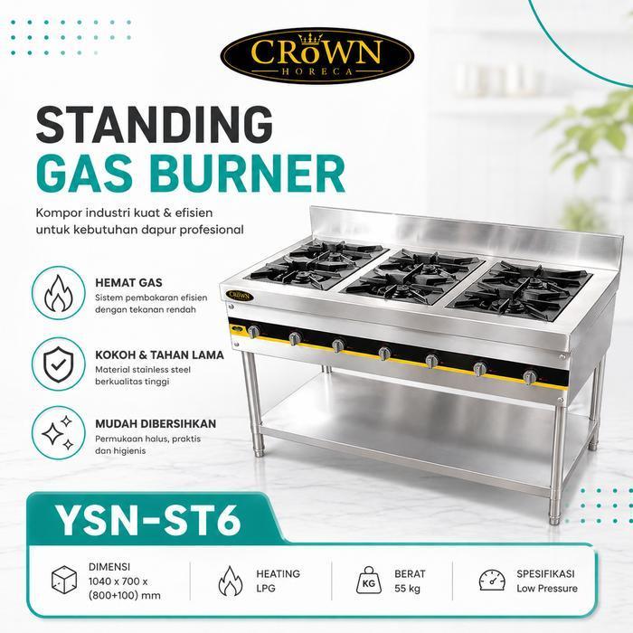 nCROWN Cooking Stove 6 Burner YSN-ST6 Kompor Gas 6 Tungku Restoran - CROWN Cooking Stove 6 Burner YS