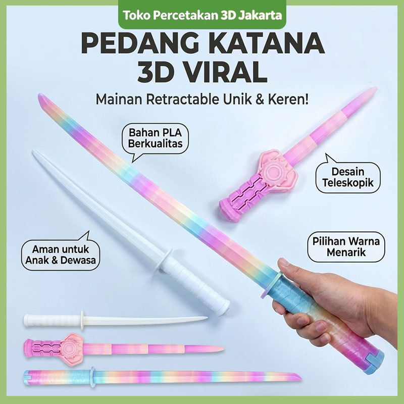 Pedang/Bilah Mainan Lipat Hasil Cetak 3D – Mainan Pereda Stres Gaya Samurai (Bisa Dilipat/Teleskopik